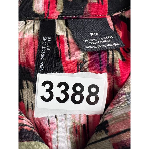 New Directions Shirt Dress Pink Red Black Green Print Tie Belt Women's Petite M - Picture 10 of 10